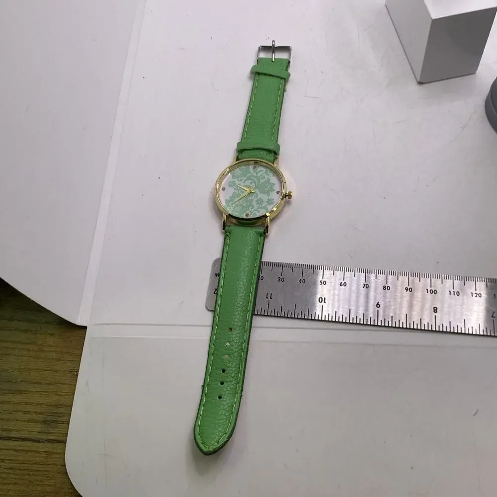 Geneva Gold Tone Green Art Watch Works New Battery